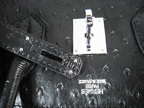 High Quality Fake Hermes Birkin 35CM Ostrich Veins Handbag Black 6089 - Click Image to Close